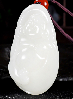 省级大师冯立辉新疆和田玉羊脂白玉手把件把玩件笑佛弥勒佛68克