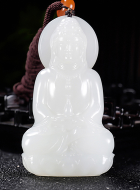 省大师冯立辉精雕白润细过灯料和田玉羊脂白玉挂件观音 41.76克