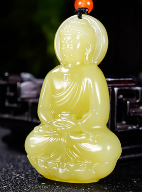 省大师冯立辉新疆若羌料和田玉黄玉挂件玉坠佛祖大日如来21.57克