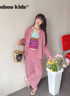 墨宝童装 MoobooKids_莓粉色随心所欲休闲氛围感双排扣套装