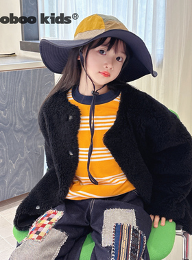 MoobooKids_百搭好穿全羊毛一体绒黑色羊羔毛外套女童秋冬新穿搭