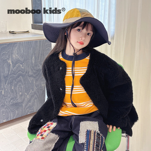 MoobooKids_百搭好穿全羊毛一体绒黑色羊羔毛外套女童秋冬新穿搭