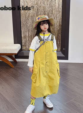 墨宝童装 MoobooKids_山系女孩的青柠黄色格纹可调节背带裙