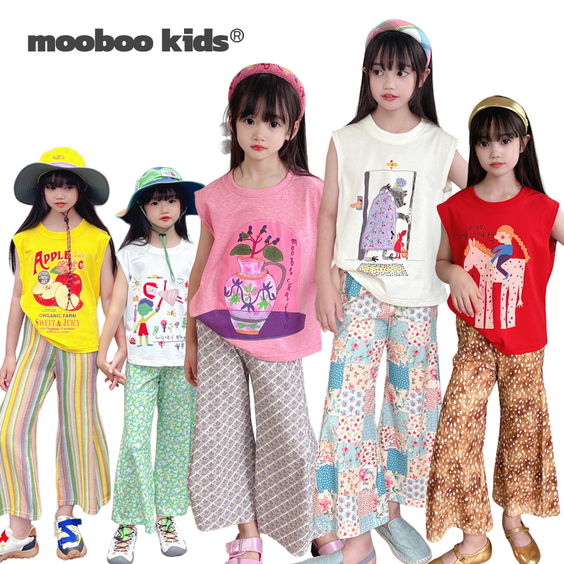 MoobooKids_本期主推A类抗菌软糯薄款立体剪裁宽松直喷印花喇叭裤