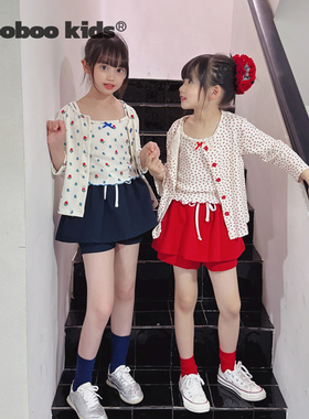 墨宝童装MoobooKids_25款时髦小碎花+空调七分袖碎花开衫套装