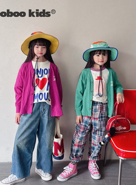 墨宝童装_日系风企鹅刺绣字母开衫运动风早春外套（紫色+薄荷绿）