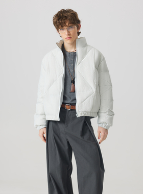 APOECHO 美式复古轻量化米字菱形短款环保棉服简约立领保暖外套