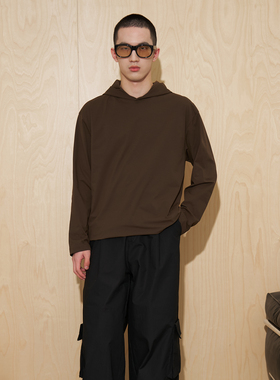 APOECHO 下摆抽绳圆领套头卫衣男春季防晒连帽休闲长袖T恤上衣