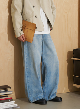 APOECHO 美式春季拖地阔腿牛仔裤复古水洗慵懒宽松直筒裤休闲长裤