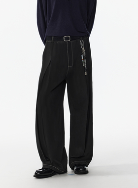 APOECHO 美式重磅黑色阔腿牛仔裤男直筒高街宽松感秋季新款长裤