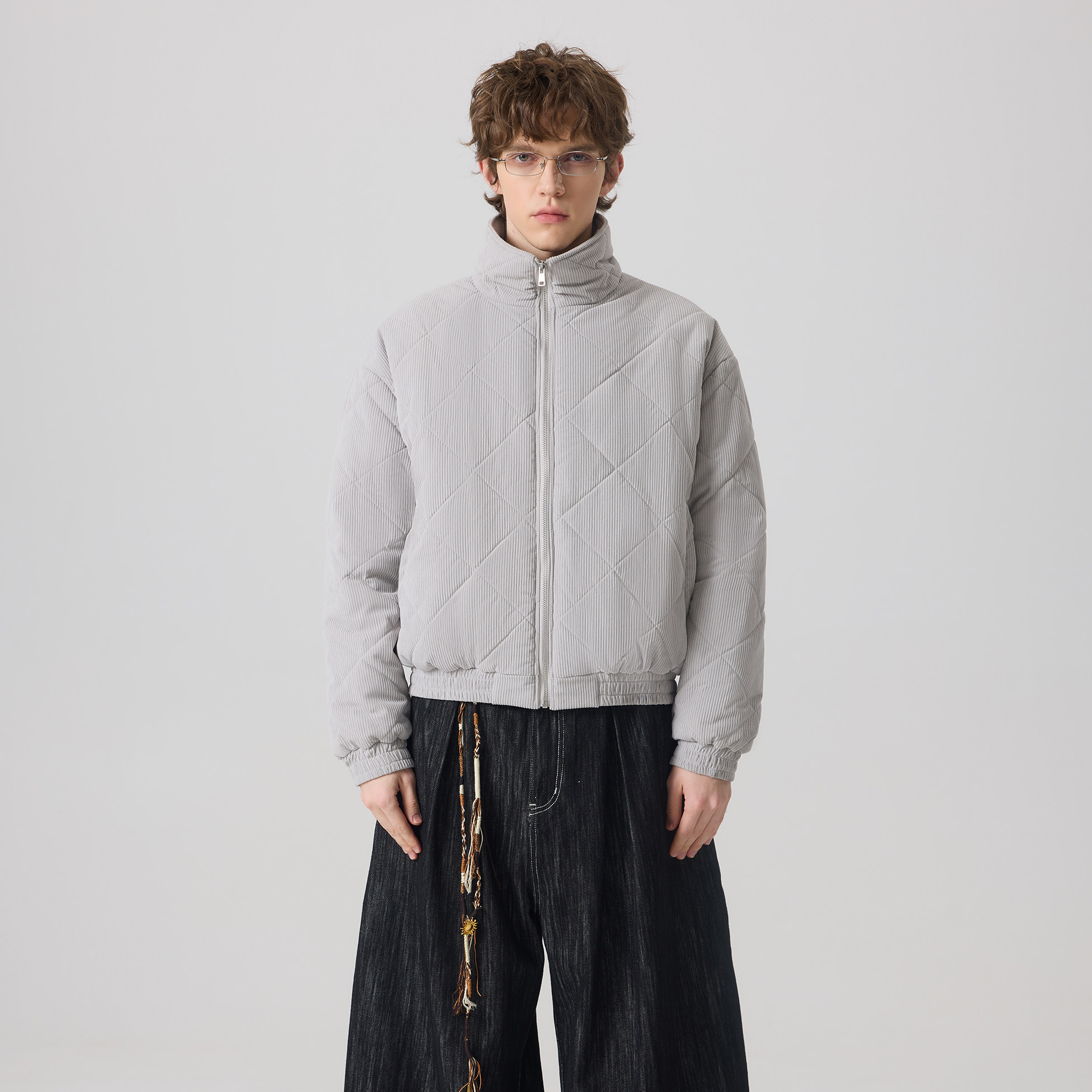 简约宽松立领轻量化菱格保暖棉服