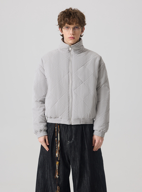 APOECHO 冬季简约立领轻量化菱格保暖棉服休闲百搭灯芯绒宽松外套