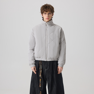 APOECHO 冬季简约立领轻量化菱格保暖棉服休闲百搭灯芯绒宽松外套