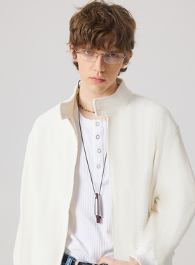 APOECHO 美式立领白夹克宽松棒球服灯芯绒惠灵顿夹克廓形棉衣外套