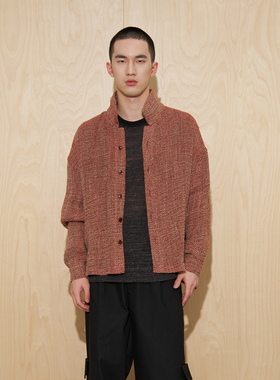 APOECHO 美式复古红色亚麻格子长袖衬衫慵懒风休闲外套上衣