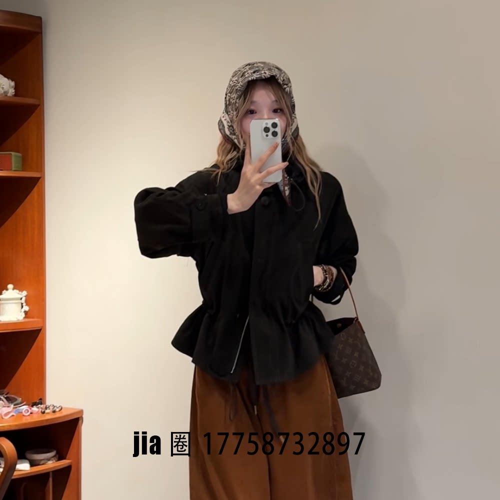 2026早秋新品系腰带黑色夹克短外套