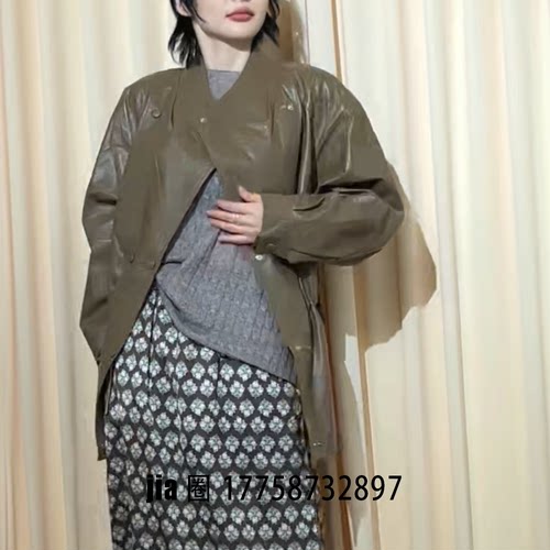 2026早秋新品军绿色绵羊皮真皮夹克外套女 价私