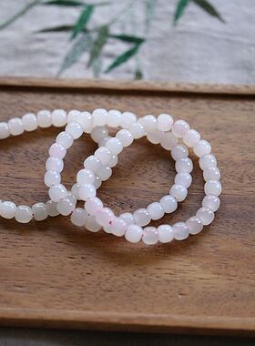 《腊雪半含梅粉白》天然和田玉青海老料冰猫藕粉老型珠手串手链8M