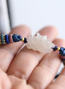 《花开时节动京城》天然和田玉青海老料冰藕粉手雕牡丹花手牌手绳