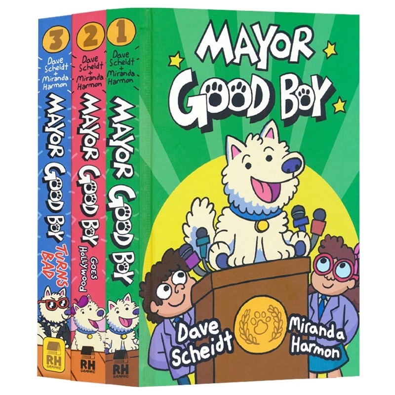 Mayor Good Boy 狗狗市长 好男孩 3册  Goes Hollywood Turns Bad 幽默搞笑 动物友谊主题 全彩漫画小说 7-10岁 课外读物 英文原版