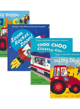 Awesome Engines Dig Dig Digging Choo Choo Clickety-Clack 儿童交通工具科普绘本4册 英语学习启蒙读物 挖掘机英文原版进口图书