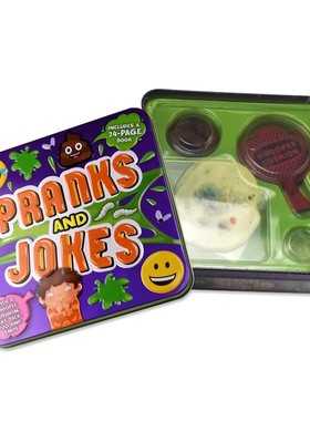 Pranks and Jokes 恶作剧和笑话书 精美铁盒装 逼真道具 放屁垫 假便便 完整的恶作剧工具包 英文原版进口图书
