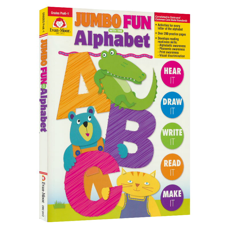 Evan-Moor Jumbo Fun with the Alphabet PreK-1 美国加州教辅  听力/阅读/书写 趣味字母手工系列 开开心心学字母 幼儿园小中大班