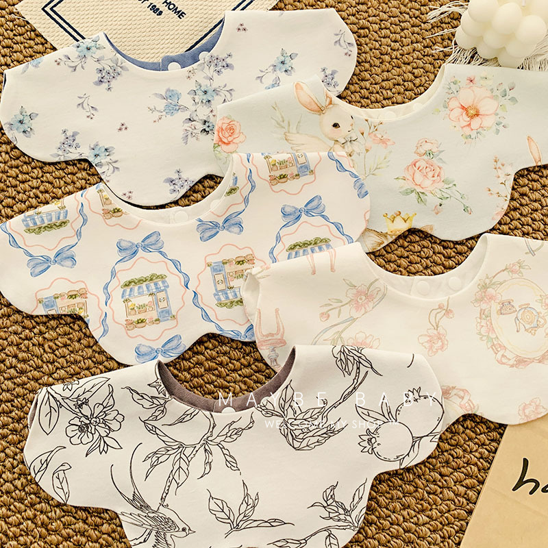 韩国ins婴儿口水巾宝宝吐奶巾新生儿花瓣防水儿童围嘴0-3岁