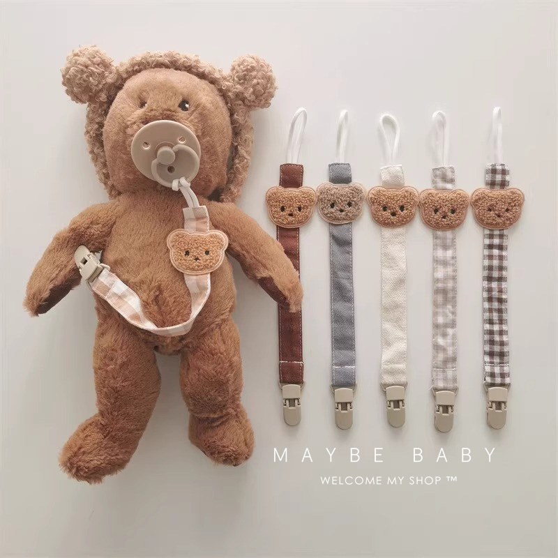 韩国ins牙胶防掉链婴儿磨牙小熊硅胶防丢绳宝宝安抚奶嘴链夹子