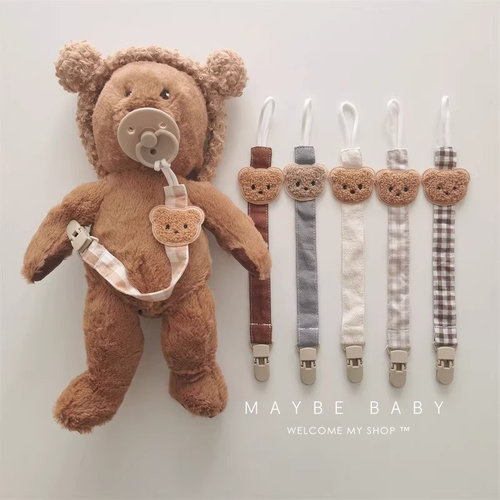 韩国ins牙胶防掉链婴儿磨牙小熊硅胶防丢绳宝宝安抚奶嘴链夹子