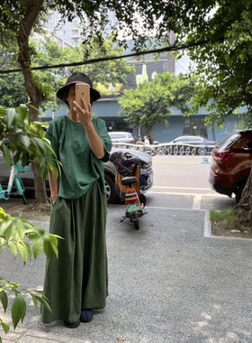 台湾植物棉麻手染正品短袖上衣配素染裙裤