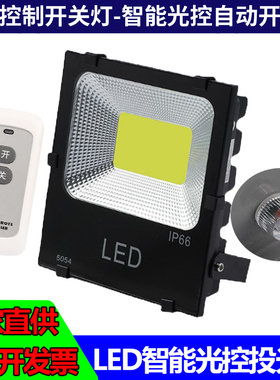 无线遥控LED投光灯户外防水自动智能光控室外100W庭院强光照明灯