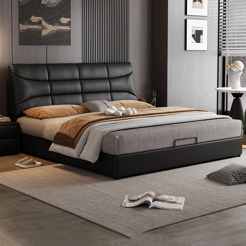 真皮床意式轻奢现代简约主卧室1.8x2m储物床家用软包泡芙床双人床