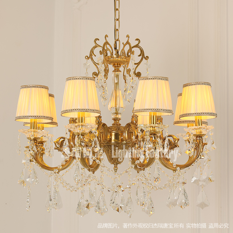 欧式客厅全铜水晶吊灯法式餐厅卧室书房大气铜灯奢华别墅楼梯灯具