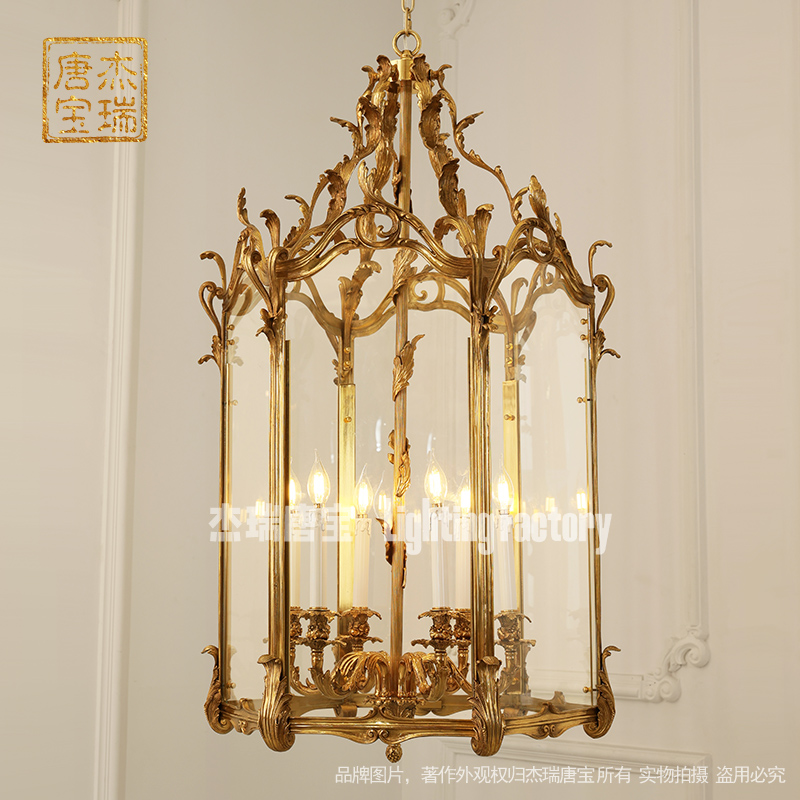 法式全铜吊灯别墅门厅欧式奢华复古楼梯走廊过道灯饰古典脱蜡铜灯
