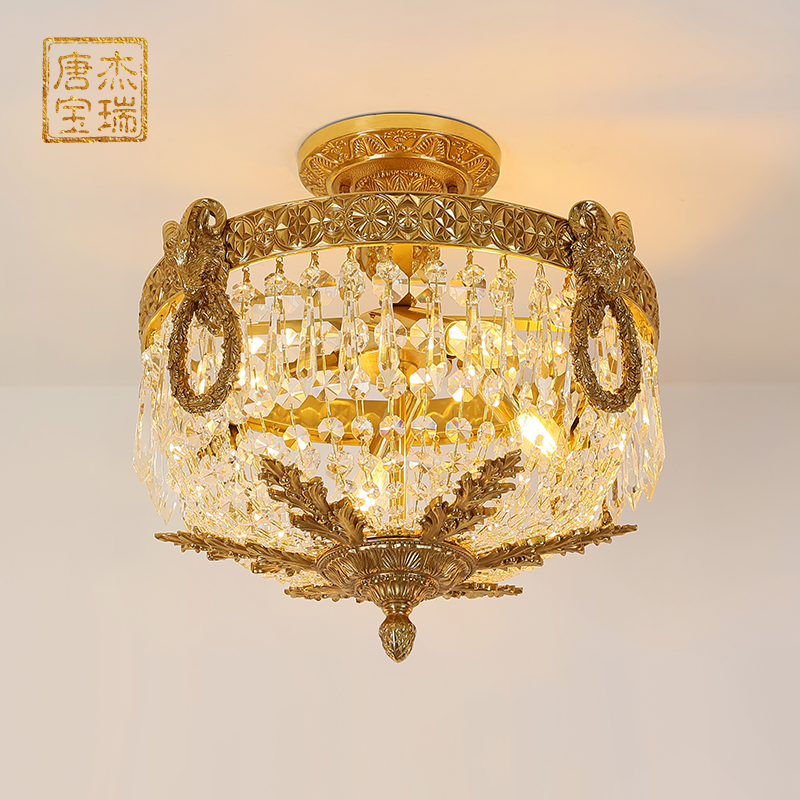 法式全铜吸顶灯欧式别墅奢华餐厅卧室书房玄关高档水晶圆形led
