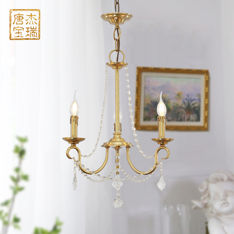 美式复古全铜铜水晶书房别墅吊灯