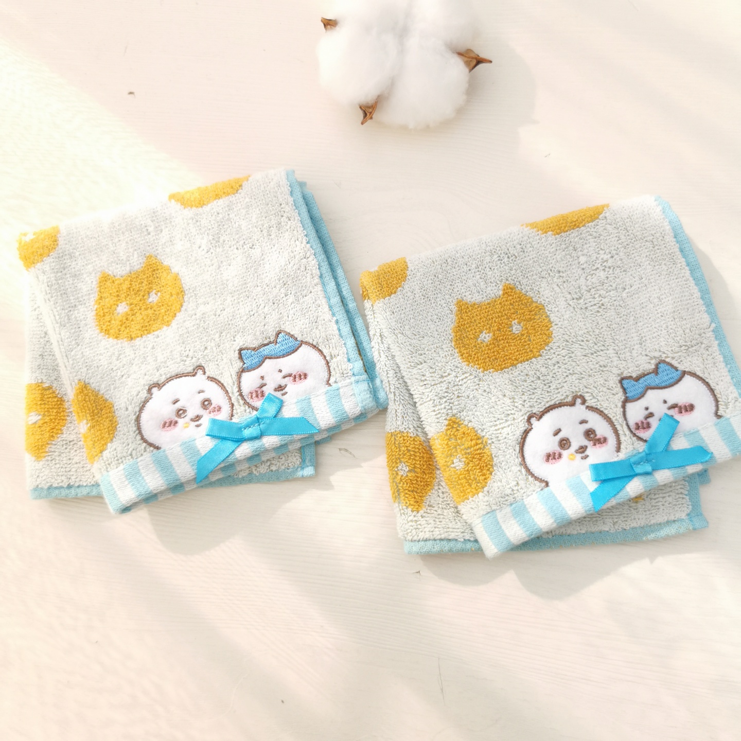 日单纯棉毛圈刺绣小方巾吉伊小八