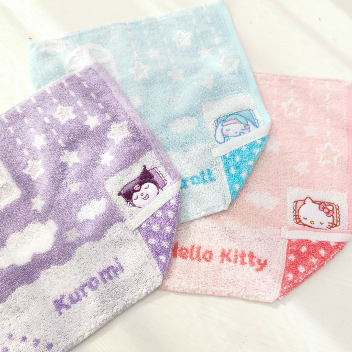 日单外贸纯棉银丝刺绣儿童小方巾