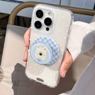 九点半ins风椰奶白月光波点渐变双层磁吸壳适用于苹果16promax 15PM手机壳iPhone16Pro晕染防摔保护套全包