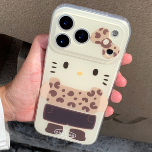 九点半双层可爱风磨砂豹纹KT猫咪磁吸适用于苹果17promax/16PM手机壳iPhone17Pro支架少女心全包防摔保护套
