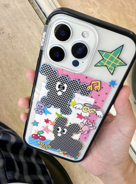 九点半磁吸贝贝壳ins风古早波点狗黑框适用于苹果17promax/16PM手机壳iPhone17Pro/15pro全包防摔支架保护套