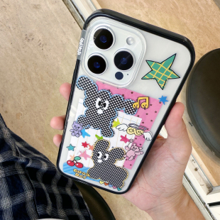 九点半磁吸贝贝壳ins风古早波点狗黑框适用于苹果17promax 15pro全包防摔支架保护套 16PM手机壳iPhone17Pro