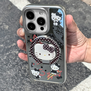 九点半银镜面ins风波点可爱公主KT适用于苹果17promax 15pro金属防摔保护套软壳全包 16PM手机壳iPhone17Pro