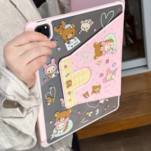ipad粉色波点松弛熊平板壳新款