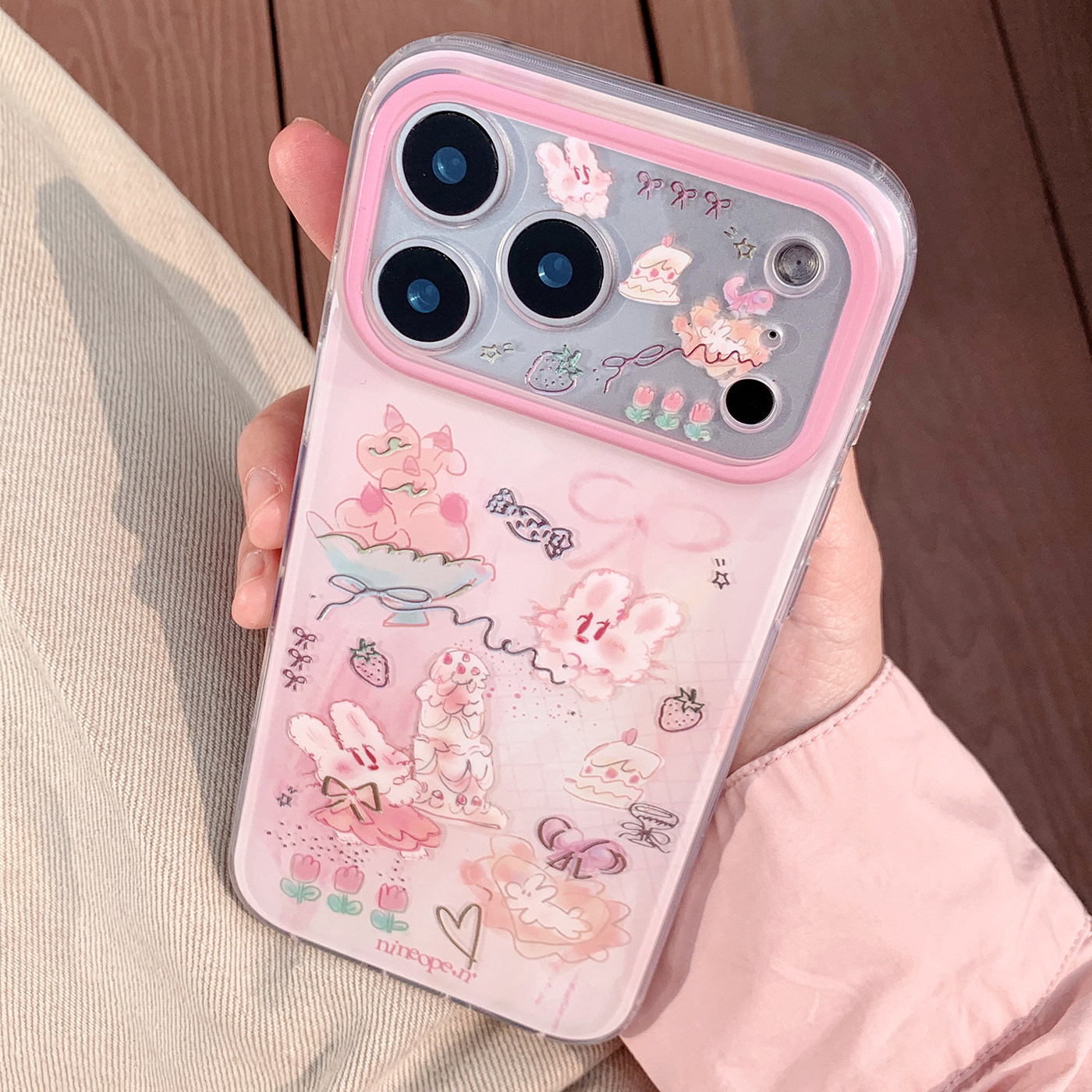 九点半可爱卡通双层甜心粉色小兔蛋糕适用苹果17promax手机壳iphone17pro/16PM/15鎏金少女心全包防摔保护套