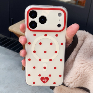 九点半双层日韩ins风小众简约奶白波点适用于苹果17ProMax手机壳iphone17Pro 15pro防摔撞色精孔保护套 16PM