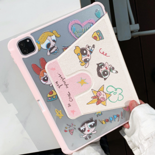 九点半涂鸦小女警KT猫三折旋转平板壳磁吸适用于苹果2026新款 mini7保护套第十二代亚克力平板套 iPadAir811寸