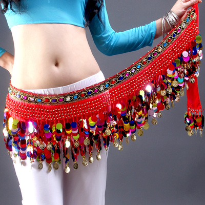 肚皮舞练习腰链腰带臀巾印度舞演出服腰巾彩钻铜锣亮片腰封初学者