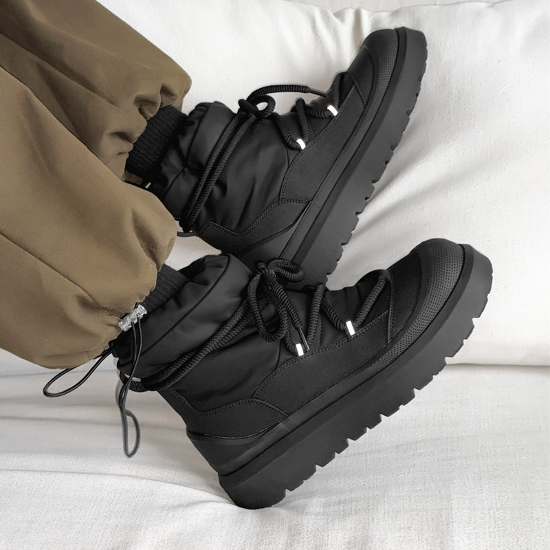 WINTER FLEECE THICKENED SNOW BOOTS FOR MEN AND WOMEN VERSATILE WARM COTTON SHOES THICK SOLES AND BLACK FUNCTIONAL WIND WATERPROOF MARTIN BOOTS